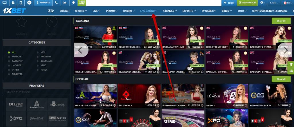 1xbet casino games