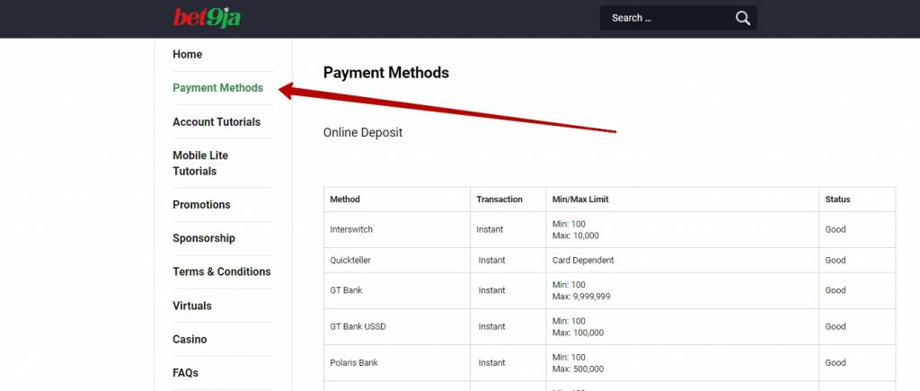 Bet9ja payment methods