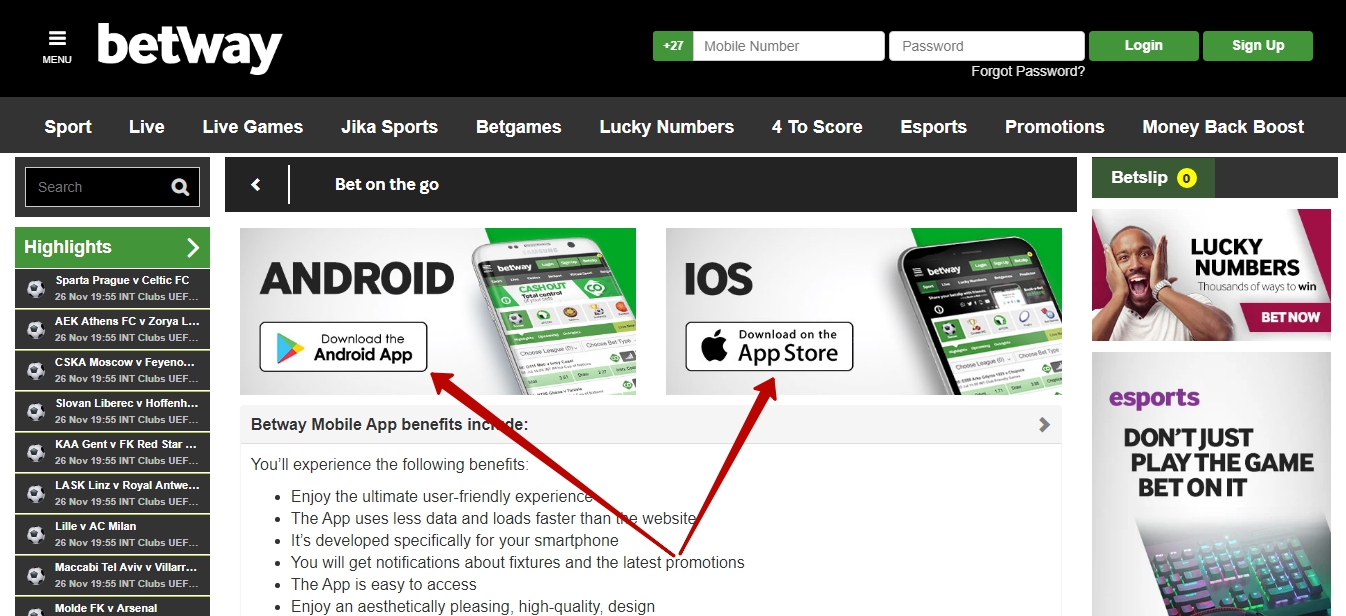 Betway app for Android and iOS