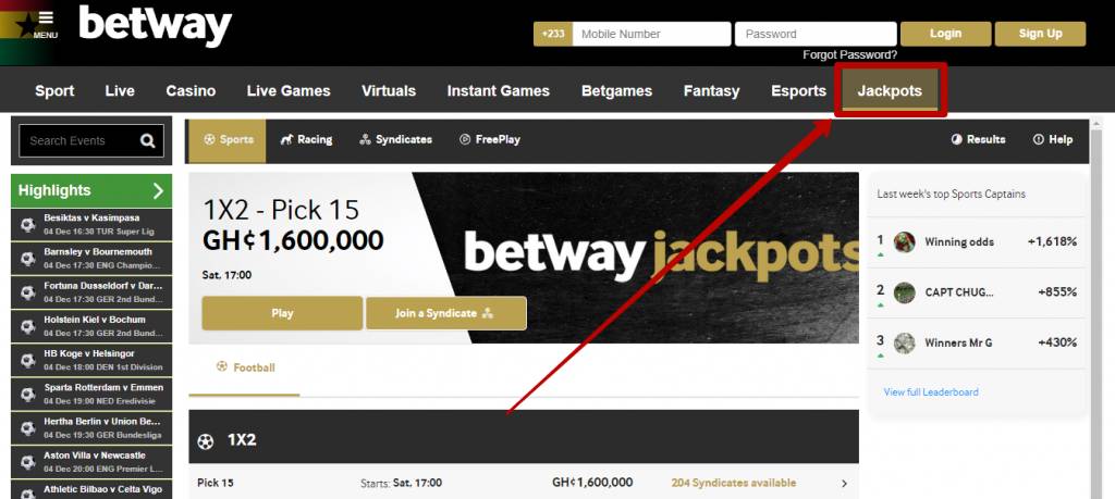 Betway jackpot bonuses