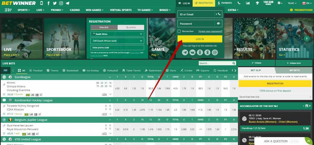 Betwinner login in Africa