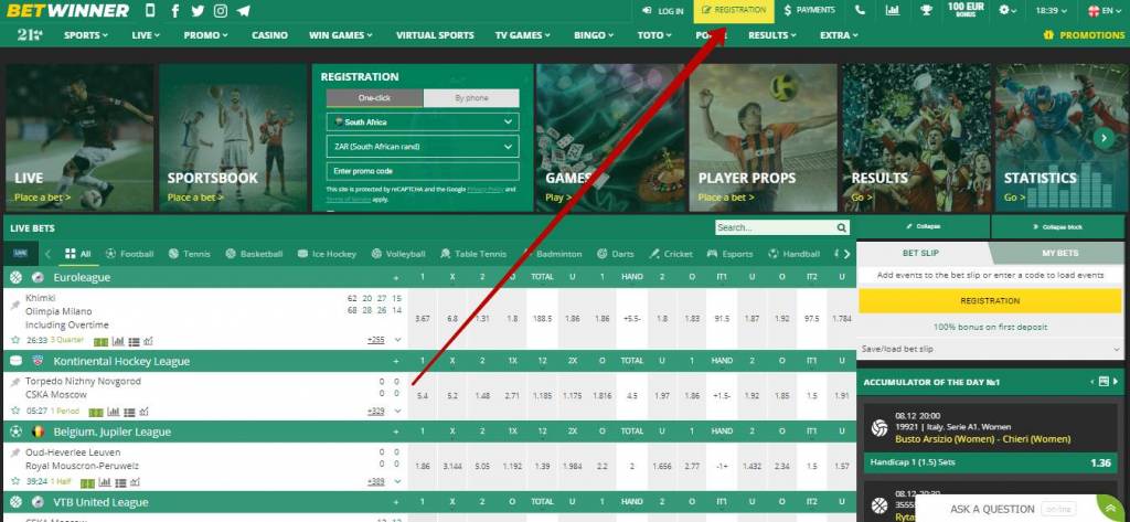Betwinner registration in Africa