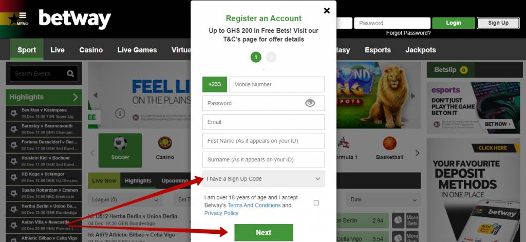 How to get Betway bonus code