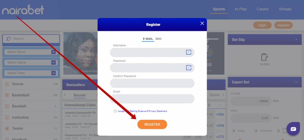 Nairabet registration online