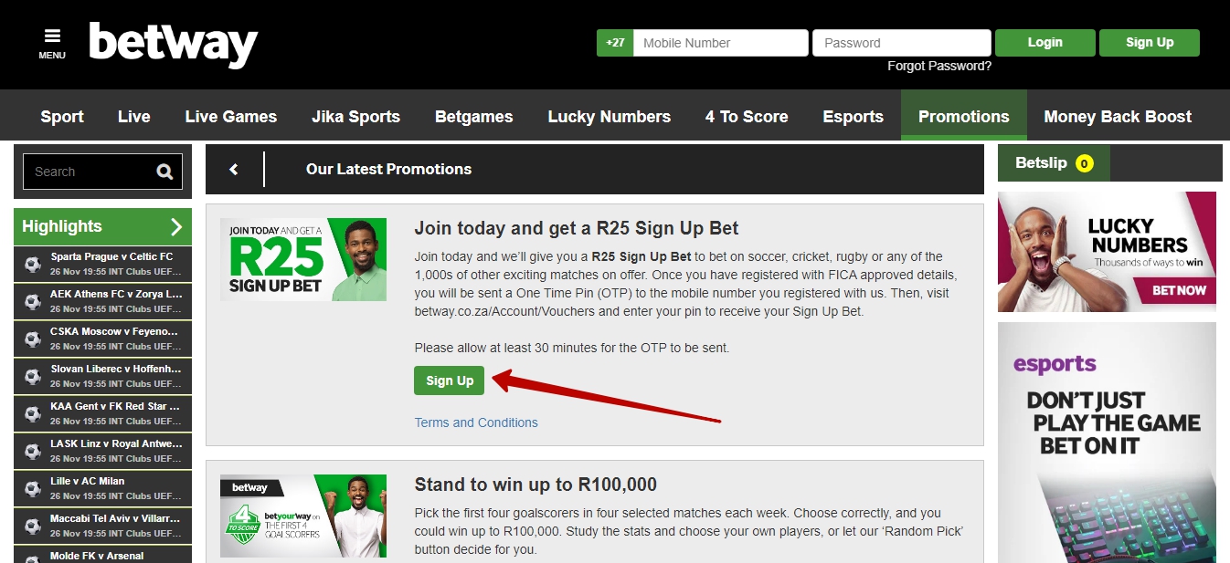 Online Betway registration