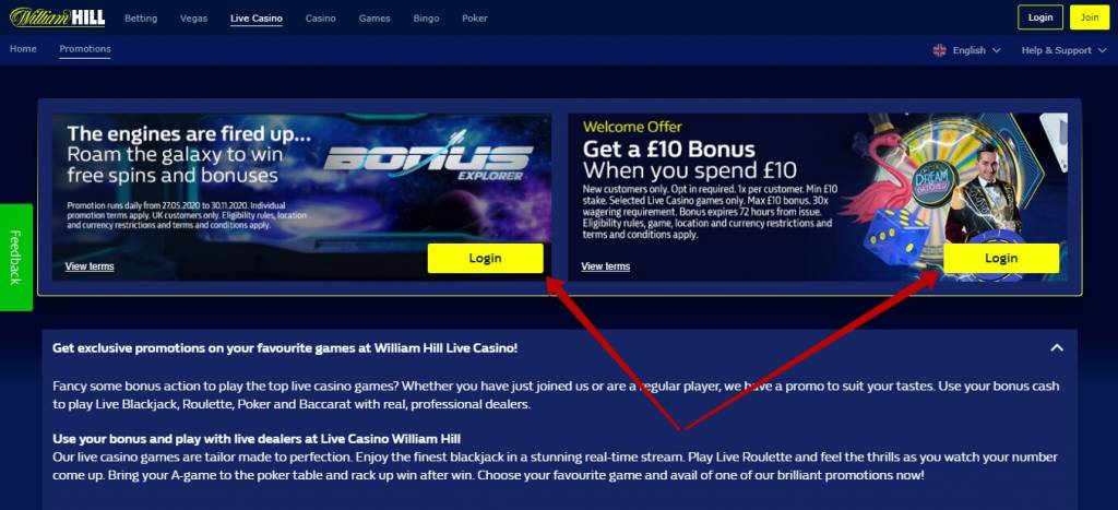 William Hill casino bonuses