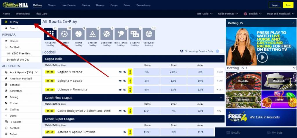 William Hill live betting