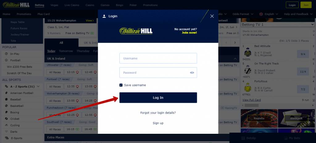 William Hill login my account